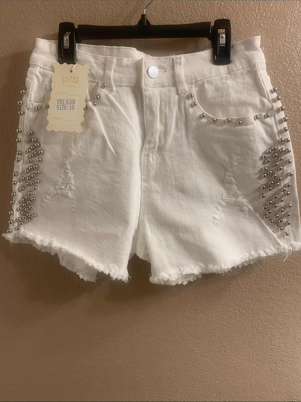 White Studded Denim Shorts - Women's Size 10